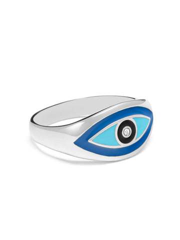 Nialaya Men's Ring Men's Silver Evil Eye Ring Men's Silver Evil Eye Ring